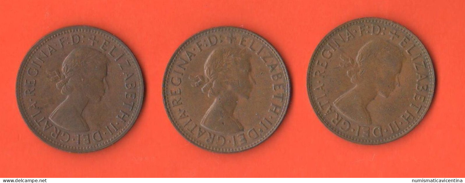 Australia 3 X One Penny 1959 + 1960 + 1961 Queen Elizabeth - Penny