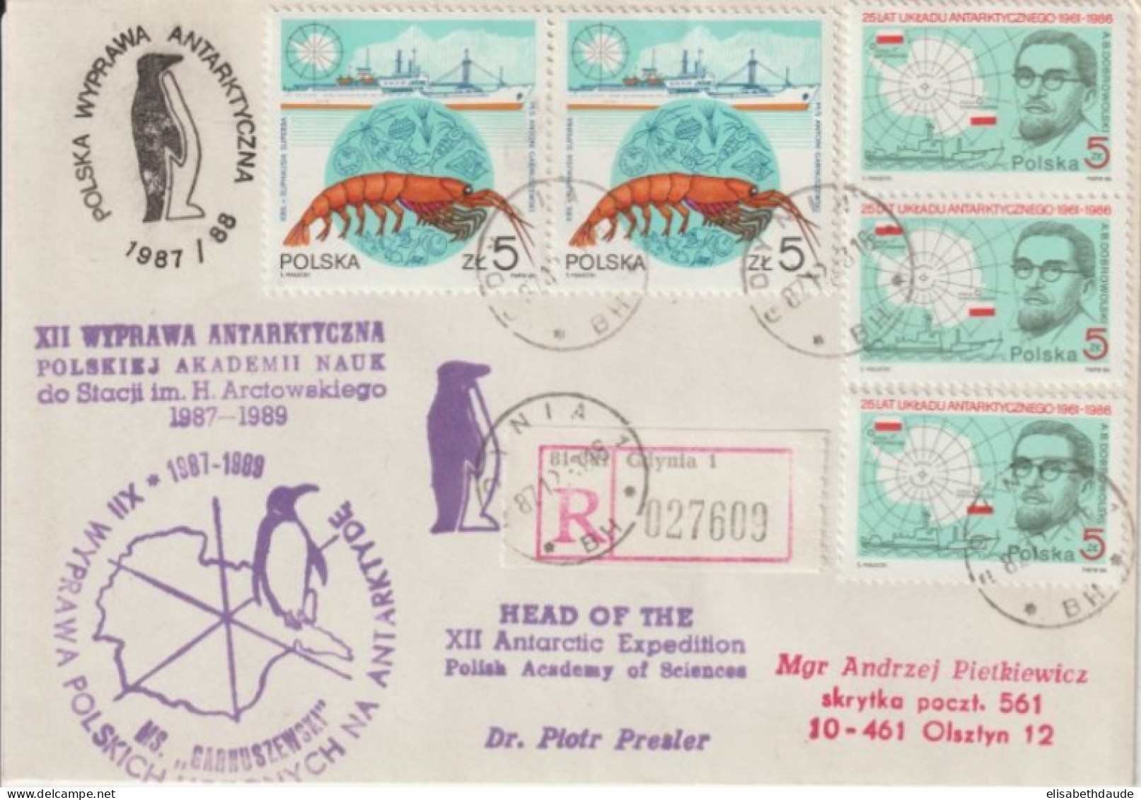 1987 - POLOGNE - EXPEDITION POLAIRE ANTARCTIQUE ! ENVELOPPE RECOMMANDEE GDYNIA - Other & Unclassified