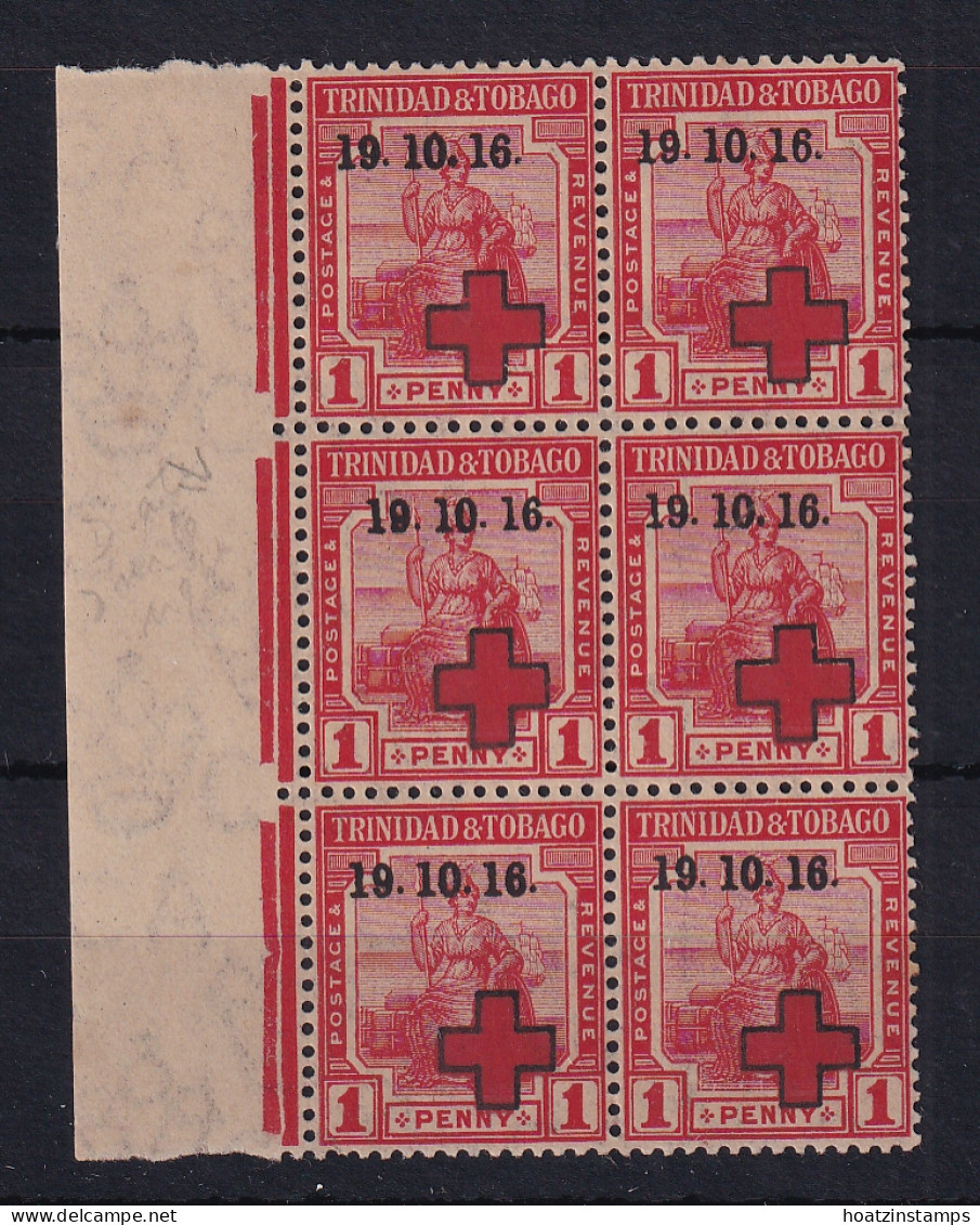Trinidad & Tobago: 1916   Britiannia  'Red Cross' OVPT   SG175    1d    MH Block Of 6 - Trinidad & Tobago (...-1961)