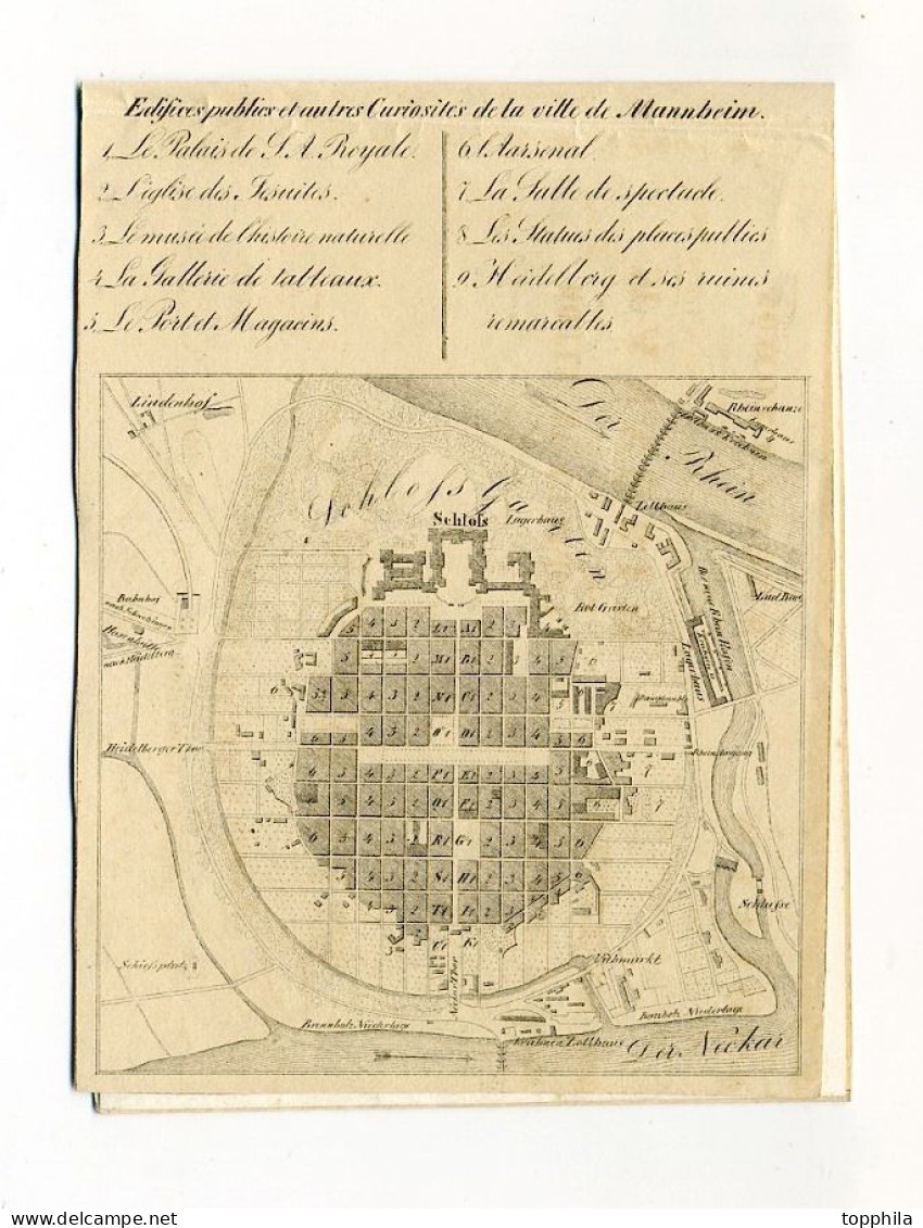 Ca 1870 Mannheim, Hotel De L'Europe, Alte Dreiteilige Werbeklappkarte, Mit Hotelansicht Und Stadtplan - Hotels & Gaststätten