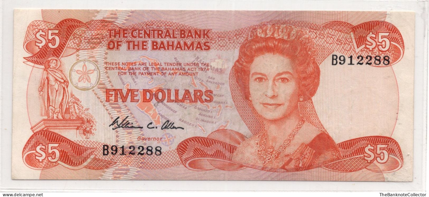 Bahamas Central Bank 5 Dollars 1974 (1984) P-45 Allen Signature  QEII - Bahamas