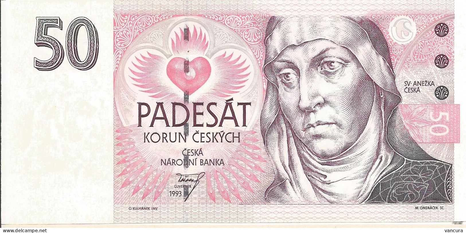 Czech Republic 50 Kc 1993 Series A Yellow Paper - Repubblica Ceca