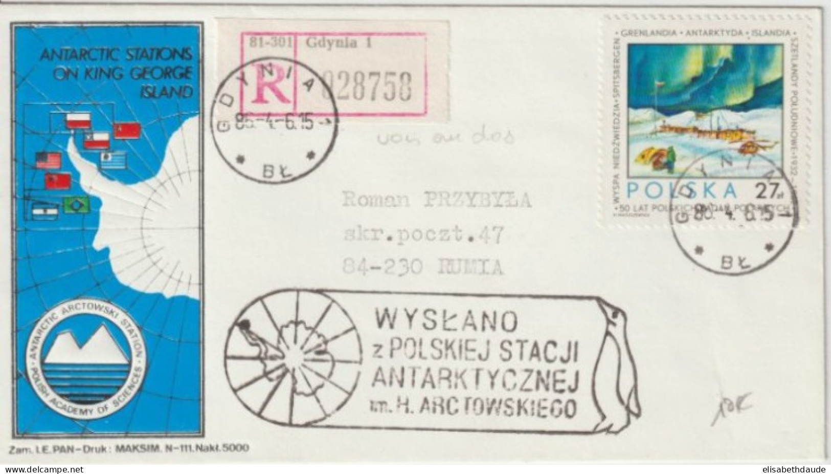 1985 - POLOGNE - EXPEDITION POLAIRE ANTARCTIQUE ! ENVELOPPE OBLITERATION GDYNIA - Otros & Sin Clasificación