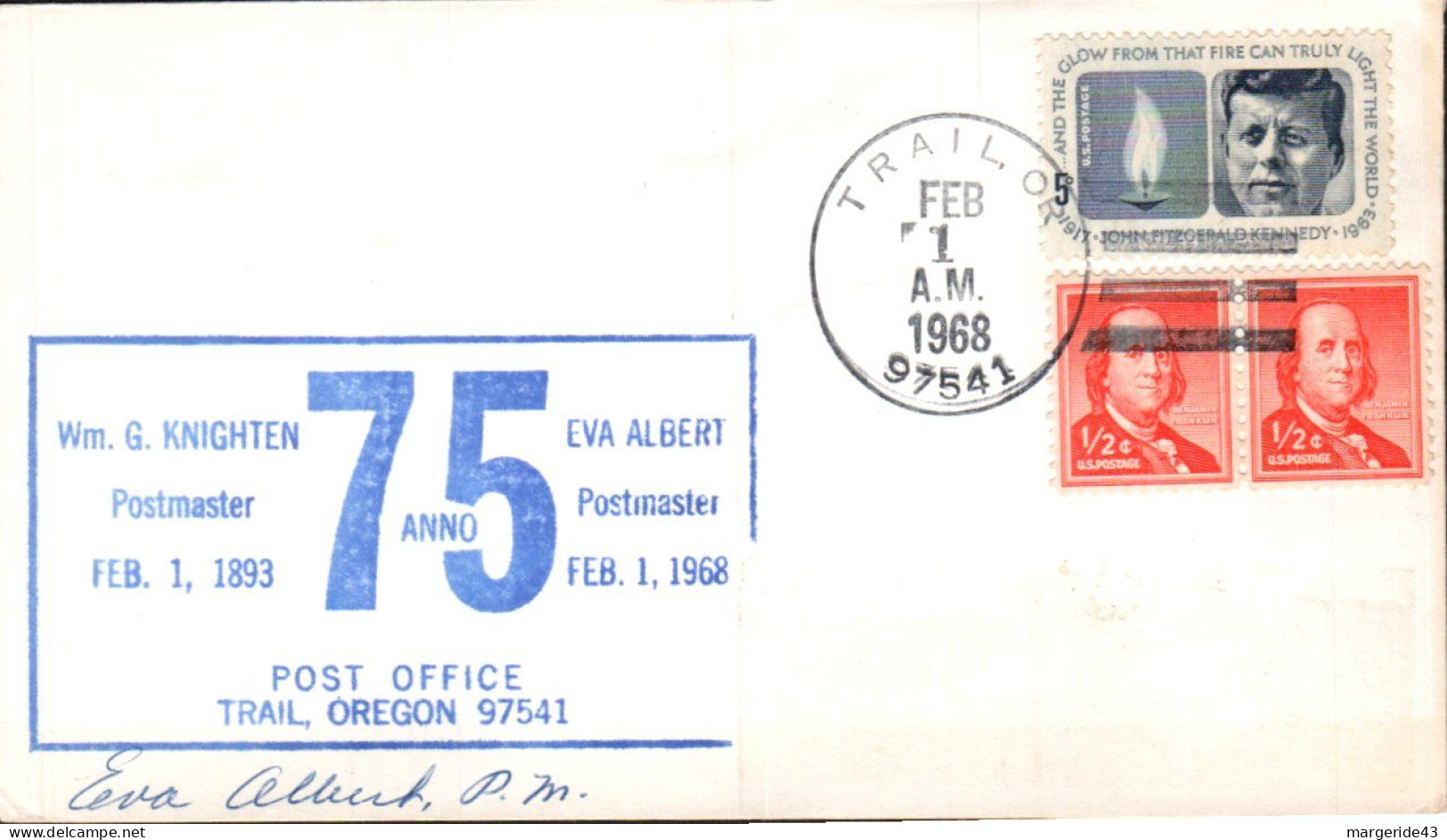 USA ETATS UNIS 75 BUREAU DE POSTE DE TRAI OREGON 1968 - Enveloppes évenementielles