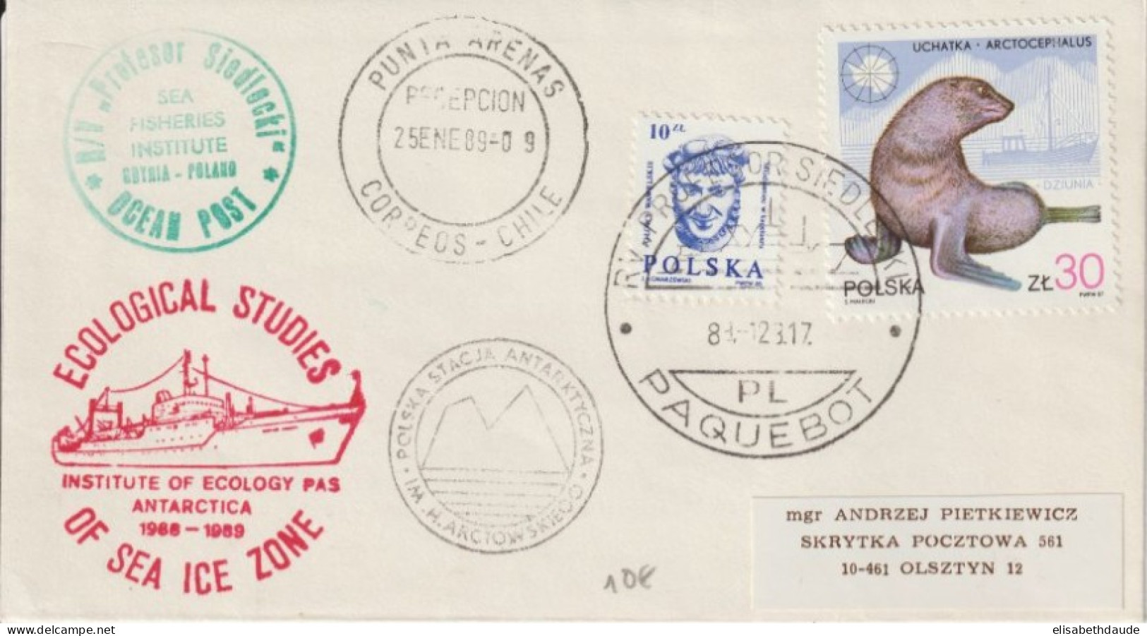 1985 - POLOGNE - EXPEDITION POLAIRE ANTARCTIQUE ! ENVELOPPE OBLITERATION PAQUEBOT  / PUNTA ARENAS (CHILE) - Altri & Non Classificati