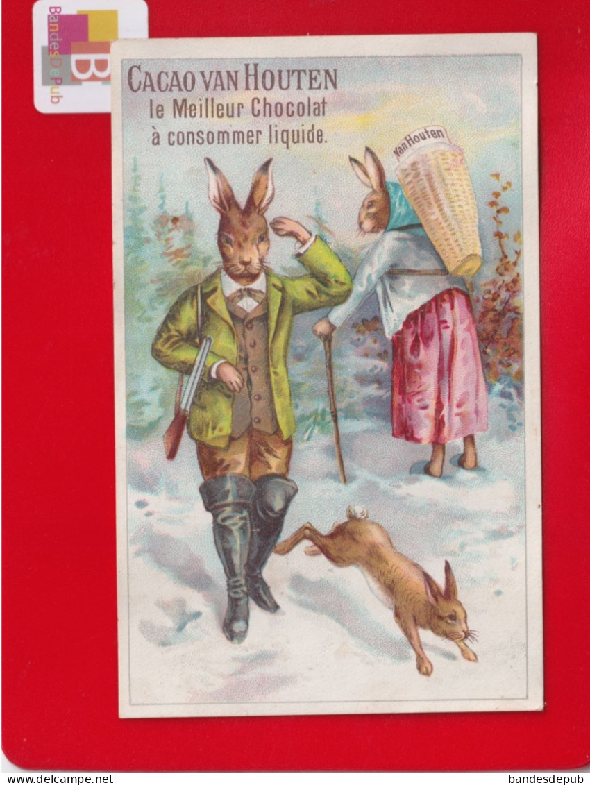 Anthropomorphisme Lapin Humanisé Van Houten Lièvre Chasseur Hotte Osier Cuissardes Neige - Van Houten