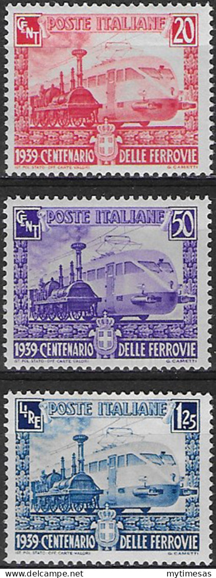 1939 Italia 100th Ferrovie Italiane 3v. MNH Sassone N. 449/51 - Sonstige & Ohne Zuordnung