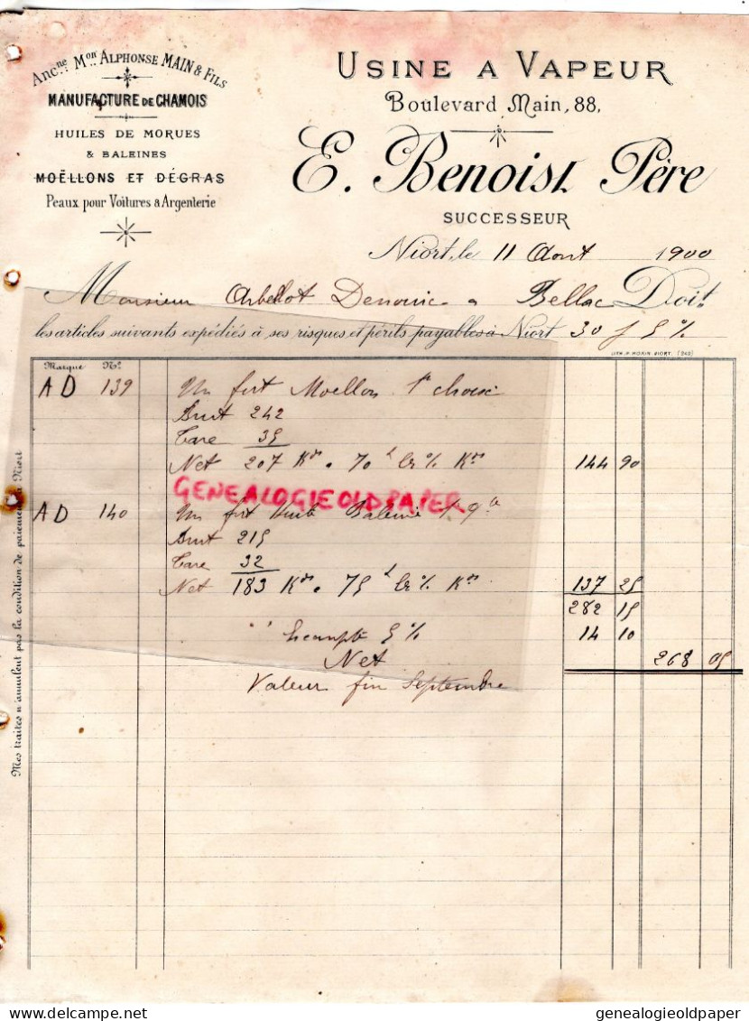 79-NIORT-RARE LETTRE MANUSCRITE 1900-E. BENOIST ALPONSE MAIN FILS-CUIRS -CHAMOIS- TANNERIE - ARBELLOT DENOUIC BELLAC - Straßenhandel Und Kleingewerbe