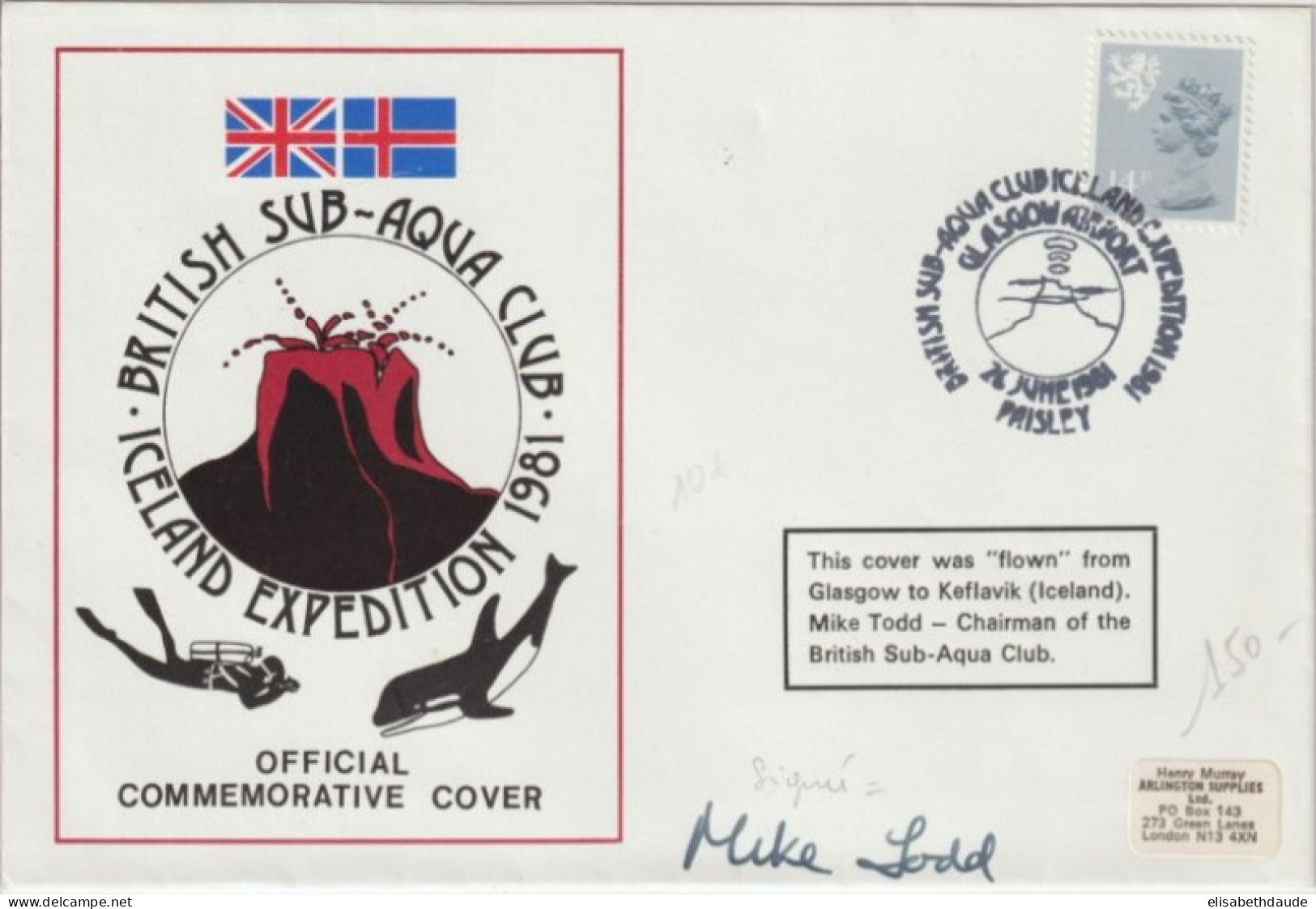 1981 - GB - VOLCAN / BRITISH SUB-AQUA CLUB ICELAND EXPEDITION - SIGNATURE MIKE TODD - Plongée