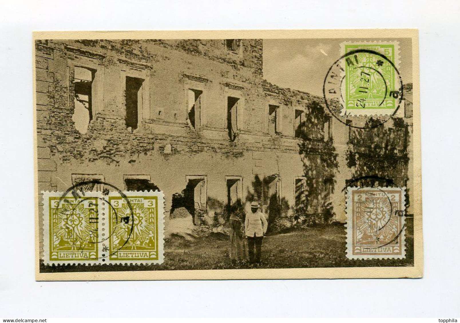 1927 Litauen Ansichtskarte  Schloss Birzai  Bildseitig Frankiert MI # 209 - 211 Gest. Kedainiai - Litauen