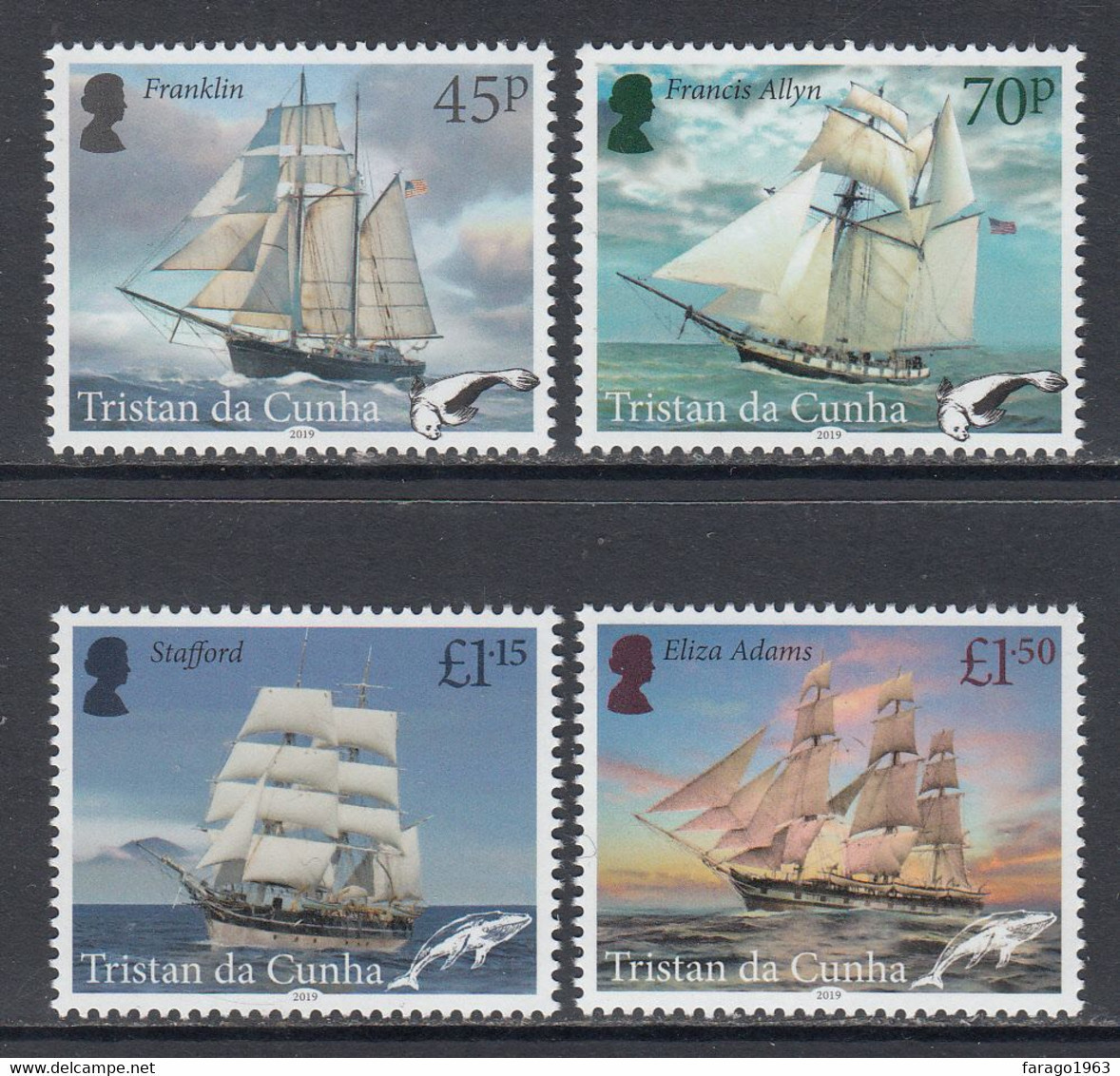 2019 Tristan Da Cunha Whaling Ships Sailing  Complete Set Of 4  MNH @ FACE VALUE - Tristan Da Cunha