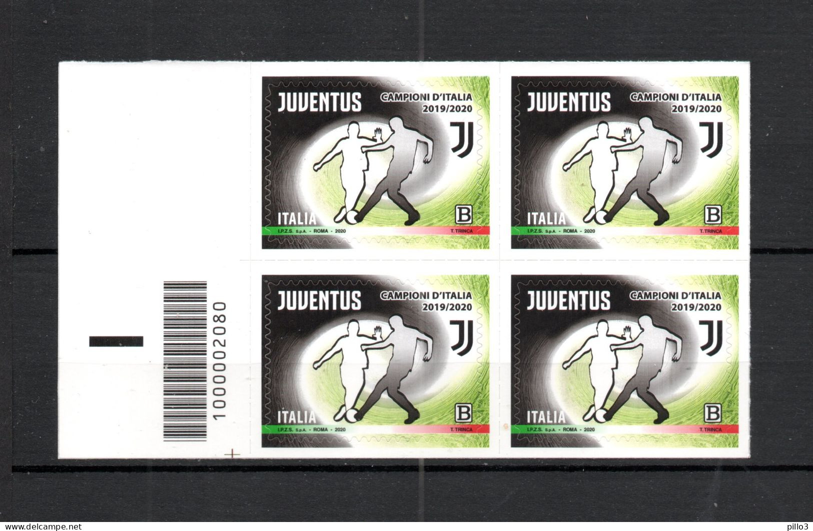 ITALIA  :  JUVENTUS Campione D'Italia 2019/20 - C/Barre N° 2080 In Quartina  MNH**  17.11.2020 - Code-barres