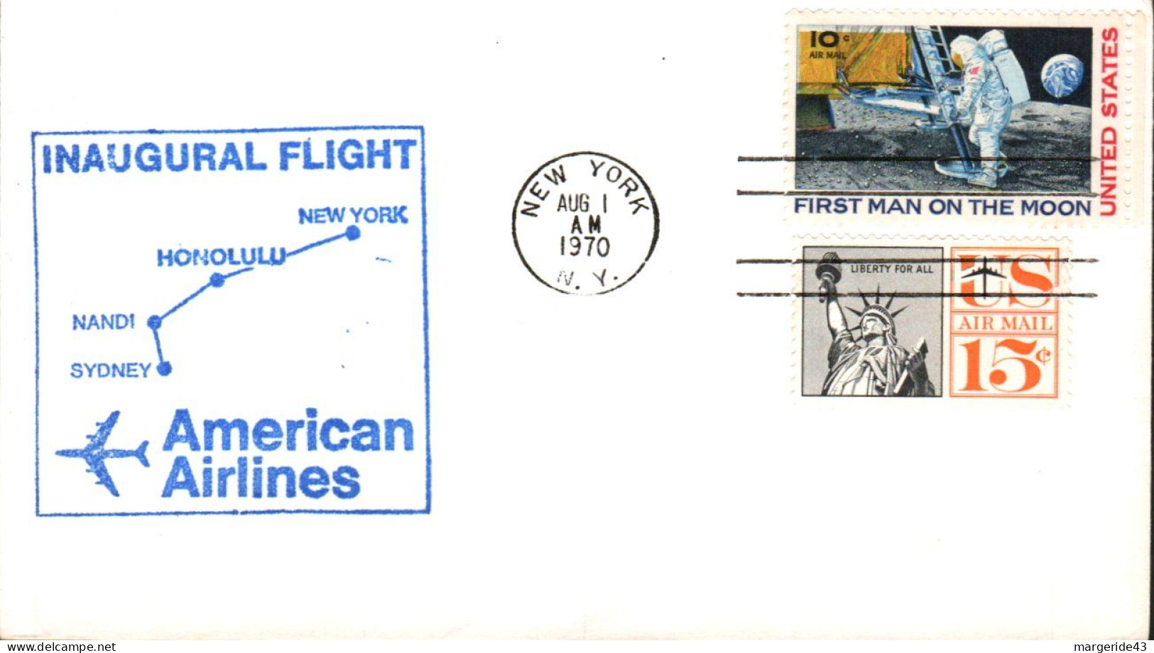 USA ETATS UNIS 1ER VOL 747 AMERICAN AIRLINES NEW YORK-SIDNEY 1970 - Omslagen Van Evenementen