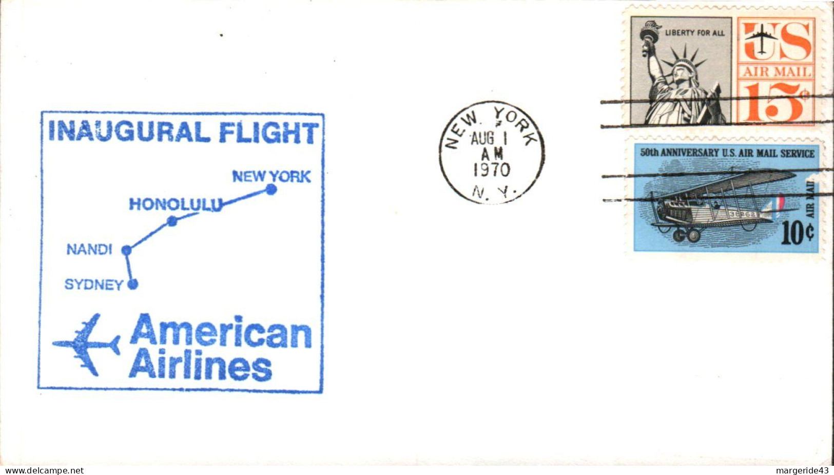 USA ETATS UNIS 1ER VOL 747 AMERICAN AIRLINES NEW YORK-SIDNEY 1970 - Enveloppes évenementielles