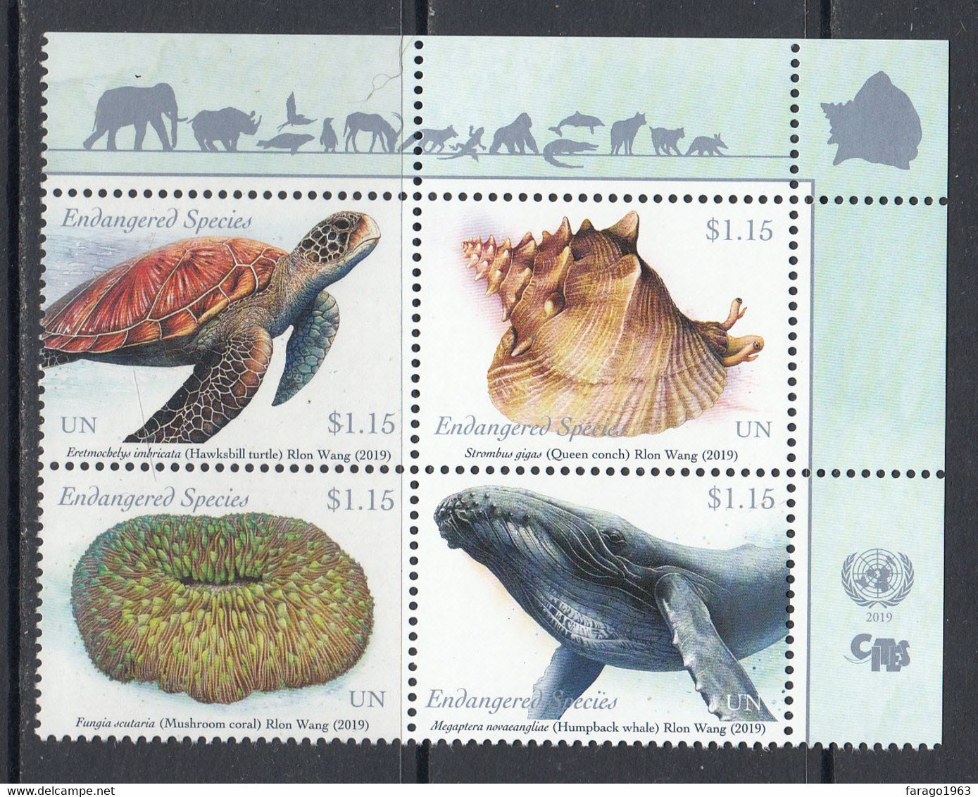 2019 United Nations NY Endangered Species Whales Turtles Marine Life Complete Block Of 4 MNH  @ BELOW FACE VALUE - Nuevos
