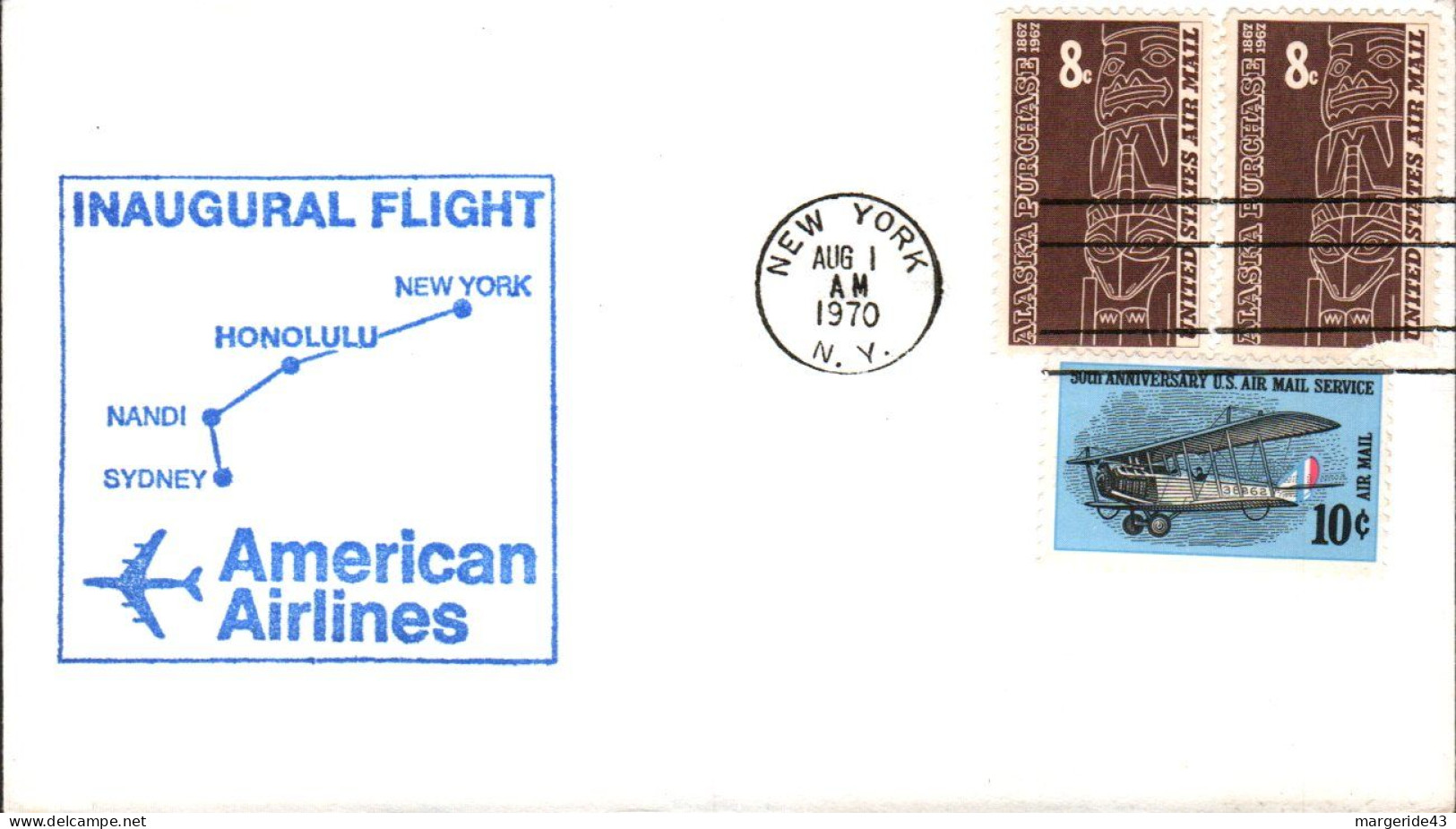 USA ETATS UNIS 1ER VOL 747 AMERICAN AIRLINES NEW YORK-FIJI 1970 - Omslagen Van Evenementen