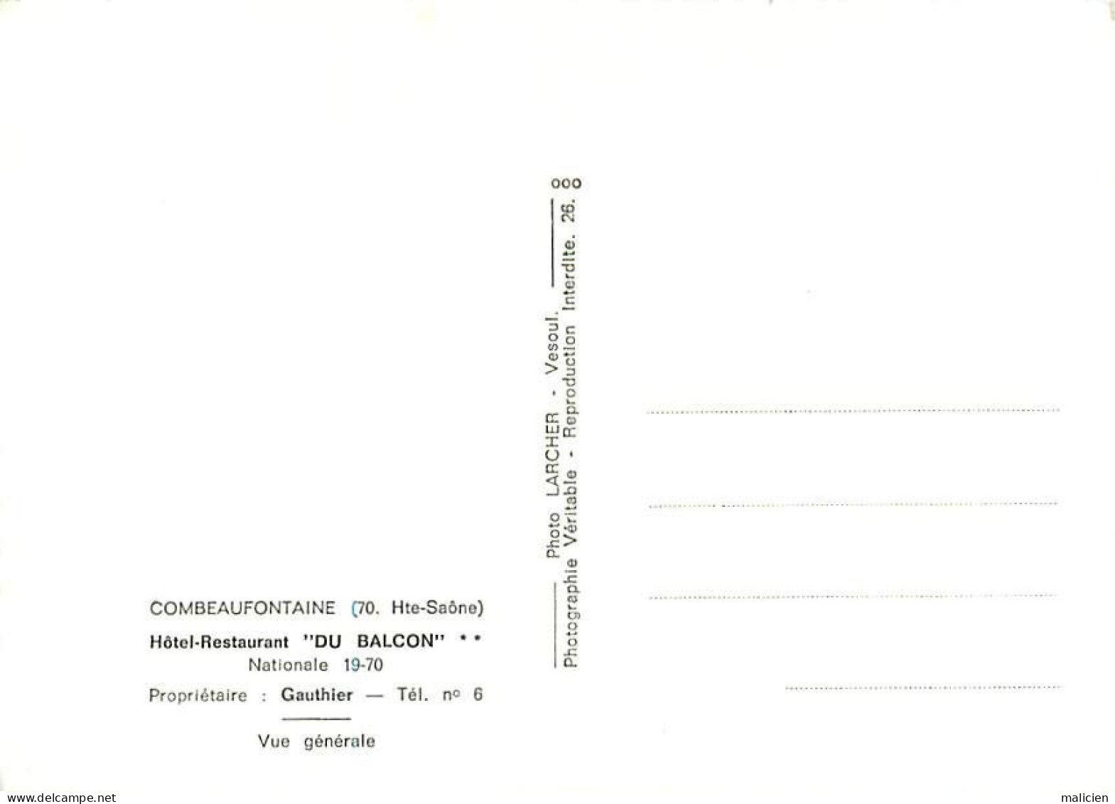 Gd Format -ref-AD298- Haute Saône - Combeaufontaine - Hôtel Resaurant " Du Balcon " - Nationale 19-70 - Propr. Gauthier - Combeaufontaine