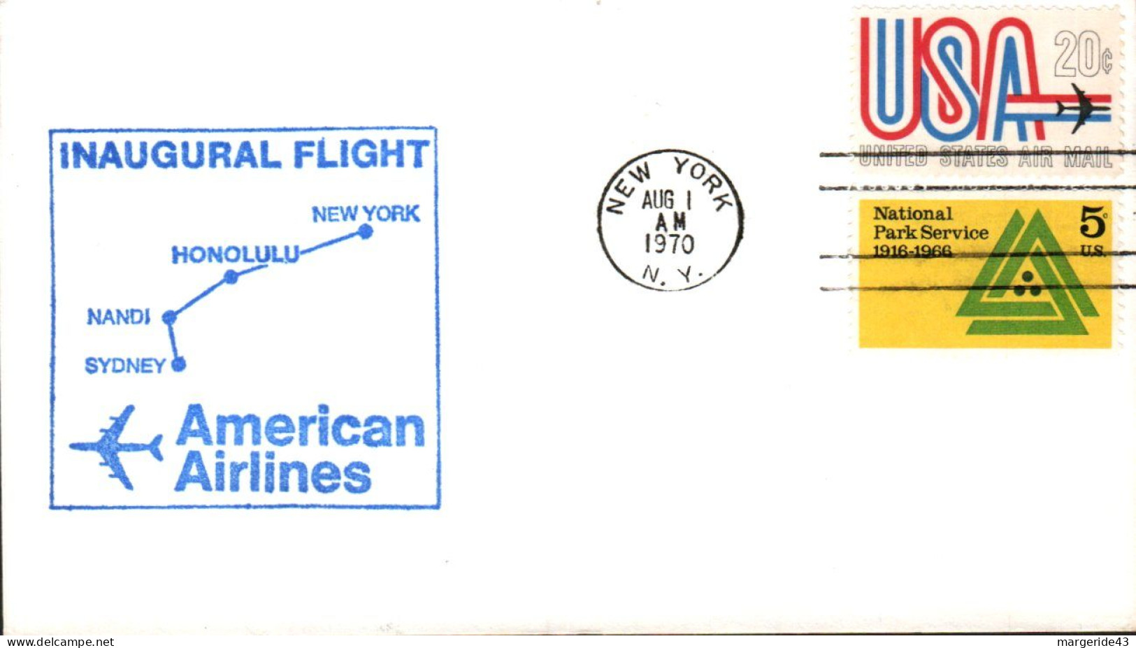 USA ETATS UNIS 1ER VOL 747 AMERICAN AIRLINES NEW YORK-FIJI 1970 - Enveloppes évenementielles