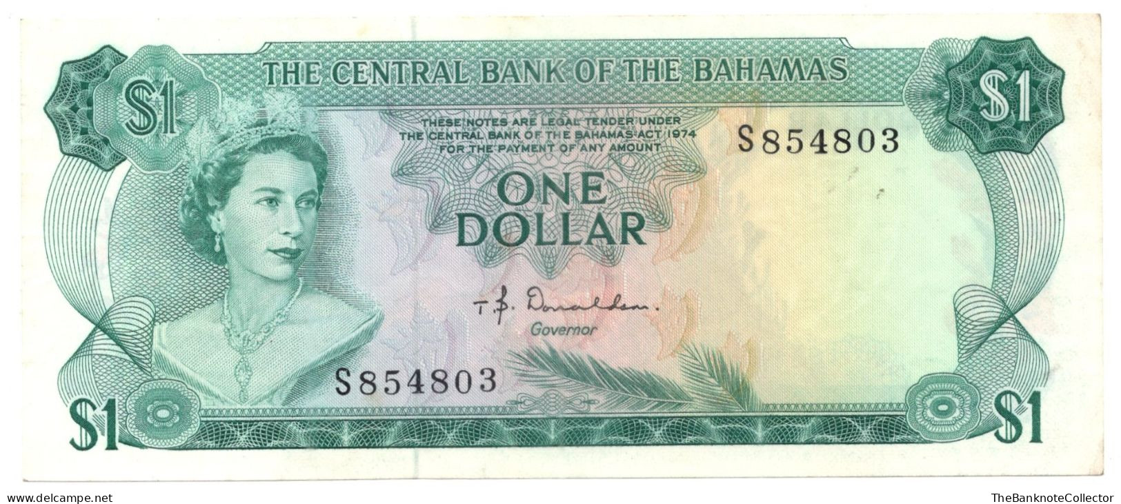 Bahamas Central Bank 1 Dollar 1974 QEII P-35 Donaldson Sign Prefix S - Bahama's