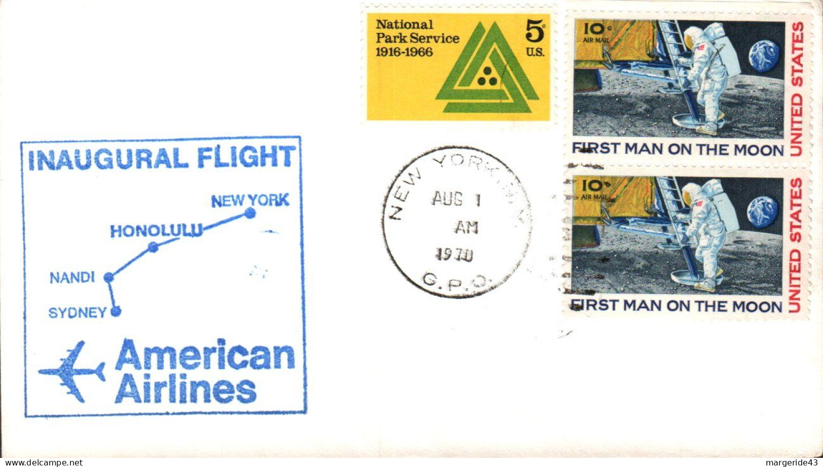 USA ETATS UNIS 1ER VOL 747 AMERICAN AIRLINES LOS ANGELES-FIJI N1970 - Omslagen Van Evenementen