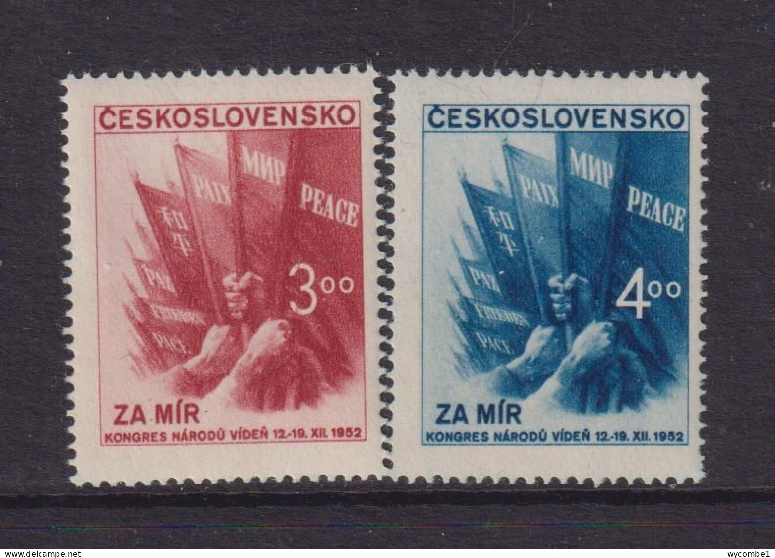 CZECHOSLOVAKIA  - 1952  Peace Congress Set  Never Hinged Mint - Unused Stamps