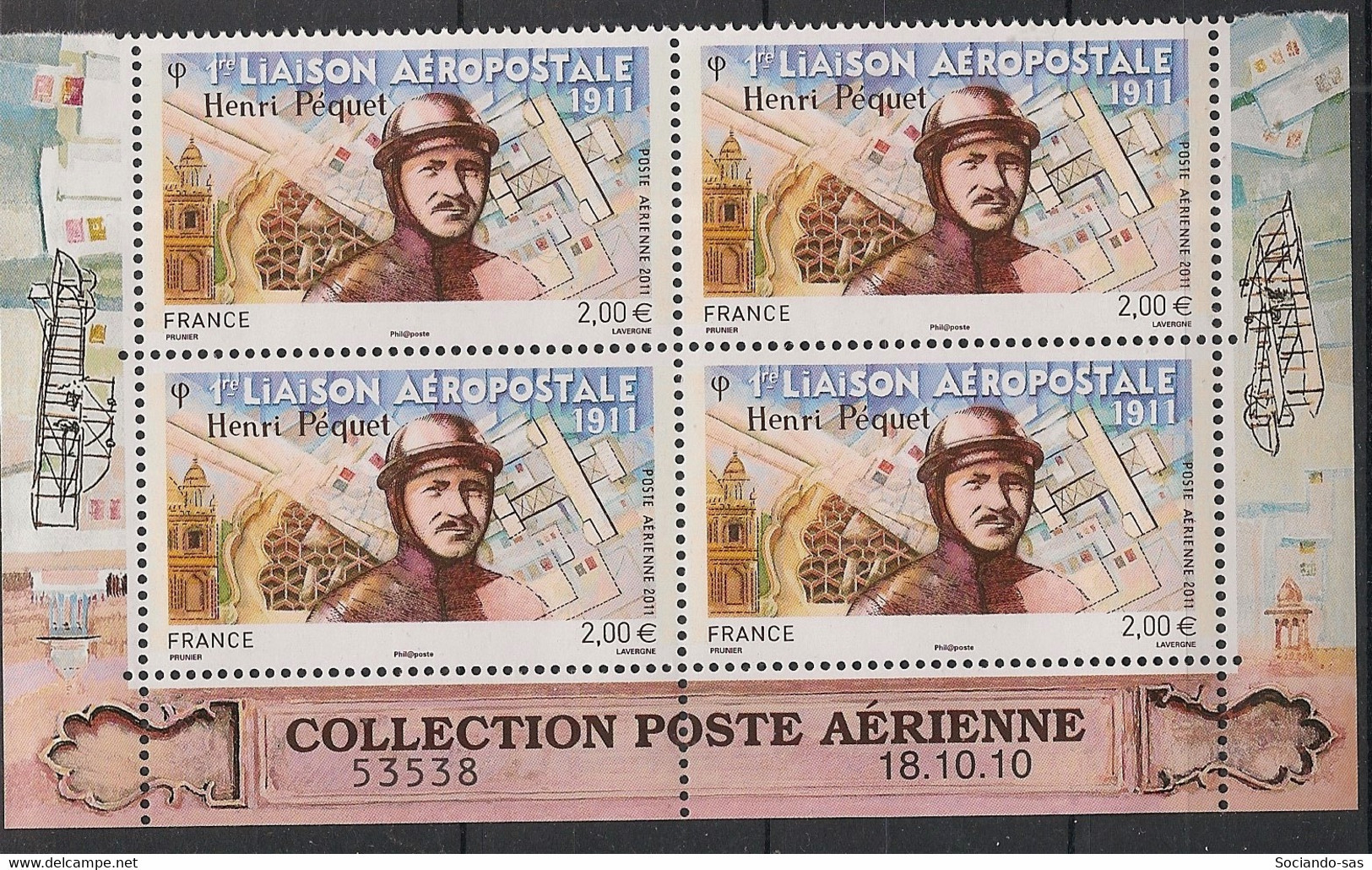 FRANCE - 2011 - Poste Aérienne PA N°YT. 74a - Henri Pequet - Bloc De 4 Coin Daté - Neuf Luxe ** / MNH - Airmail