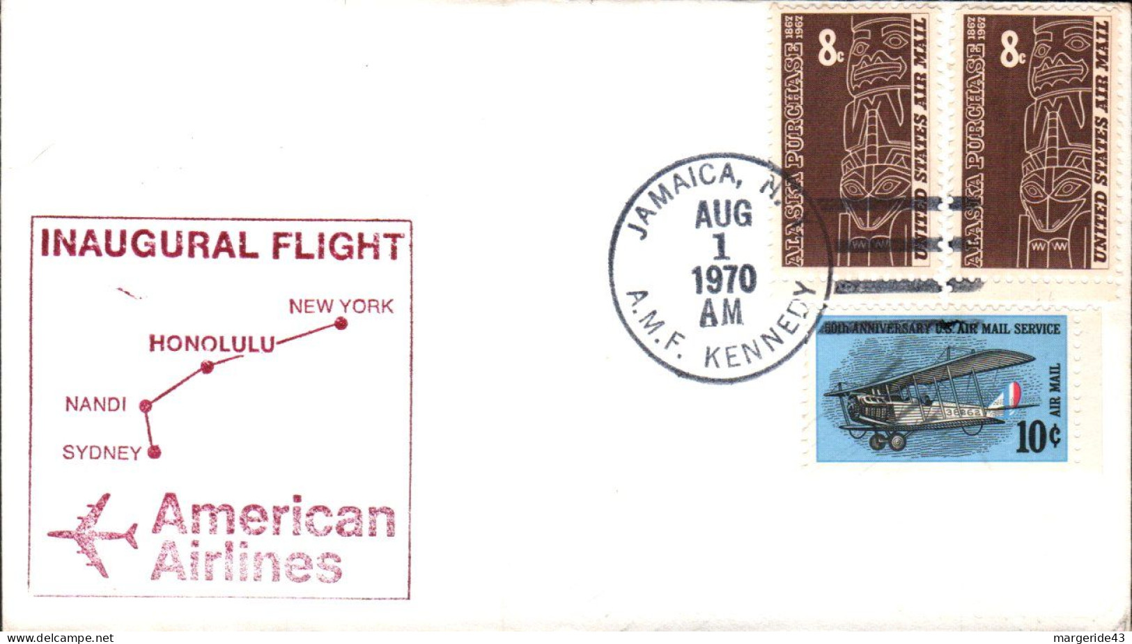 USA ETATS UNIS 1ER VOL 747 AMERICAN AIRLINES JAMAICA N Y - SYDNEY 1970 - Sobres De Eventos