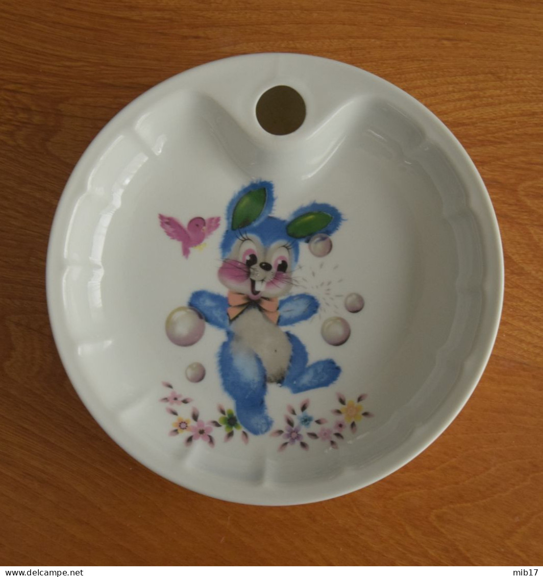 Assiette à Bouillie Pour Bébé En Porcelaine De Limoges - G. Labesse  - Lapin Bleu - Limoges (FRA)