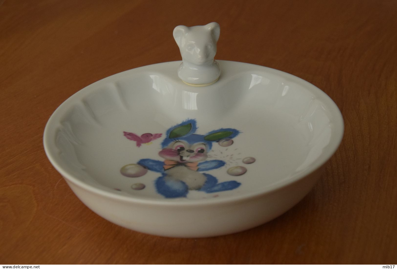 Assiette à Bouillie Pour Bébé En Porcelaine De Limoges - G. Labesse  - Lapin Bleu - Limoges (FRA)