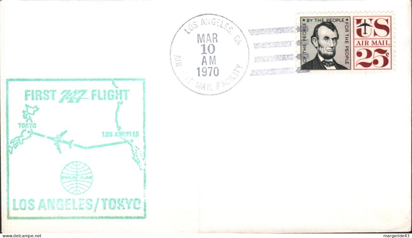 USA ETATS UNIS 1ER VOL 747 PAN AM LOS ANGELES-TOKYO 1970 - Enveloppes évenementielles