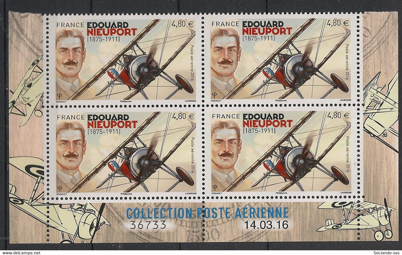 FRANCE - 2016 - Poste Aérienne PA N°YT. 80a - Edouard Nieuport - Bloc De 4 Coin Daté - Neuf Luxe ** / MNH - Luchtpost