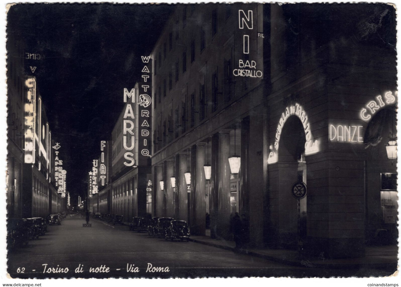 Postcard Italy Torino Di Notte -Via Roma, S/w, 1920?, Orig. Gelaufen, Karte Hat Fehler, III - Piazze