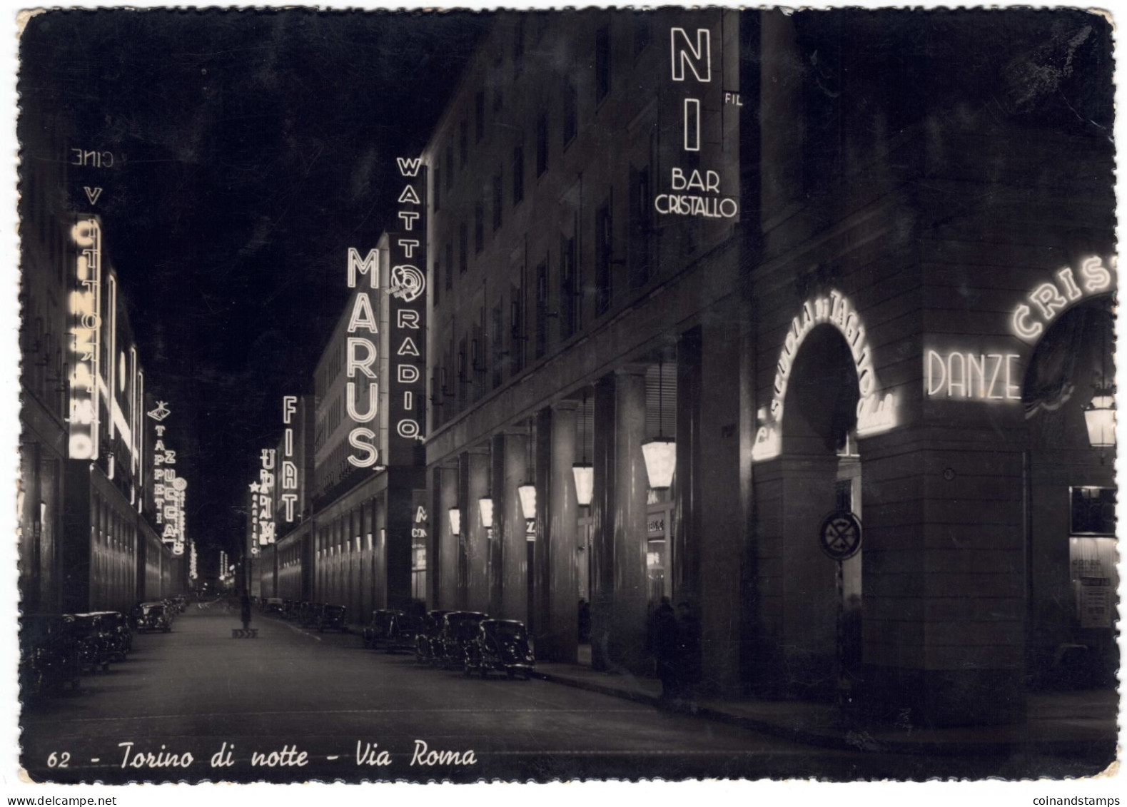 Postcard Italy Torino Di Notte -Via Roma, S/w, 1920?, Orig. Gelaufen, Karte Hat Fehler, III - Places