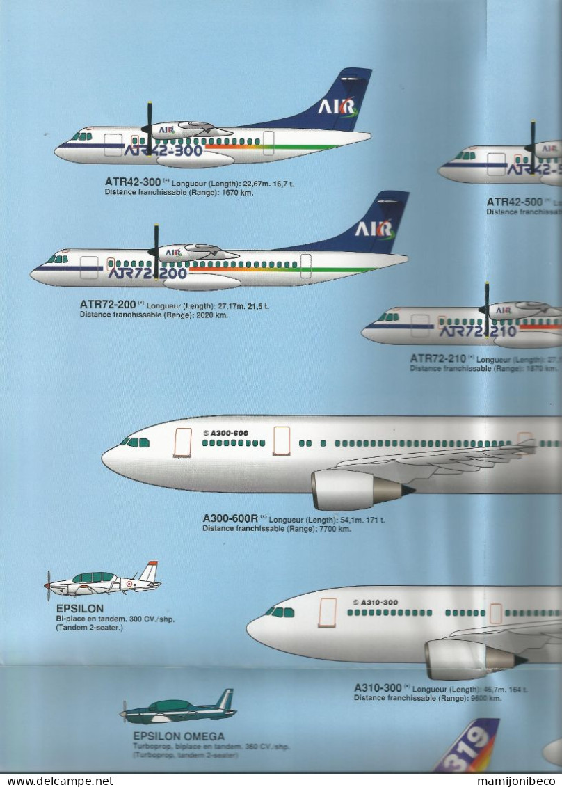 GRAND POSTER DES AVIONS DE L'AEROSPATIALE De L'ATR 300 Au Transall Date 1996 - Carteles