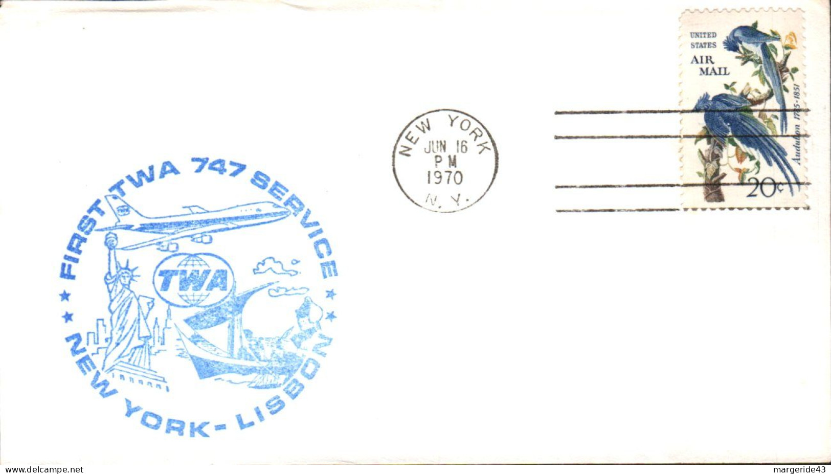 USA ETATS UNIS 1ER VOL TWA 747 NEW YORK-LISBONNE 1970 - Omslagen Van Evenementen