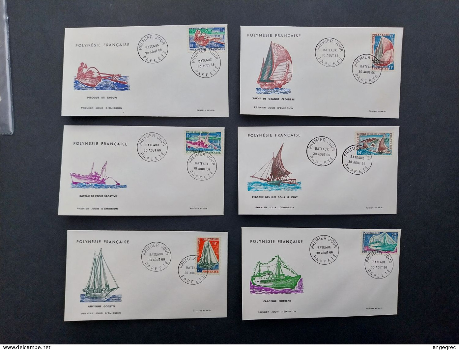 FDC Polynésie Française Année 1966  N°   36 à 41    Série De 6  Bateaux - FDC