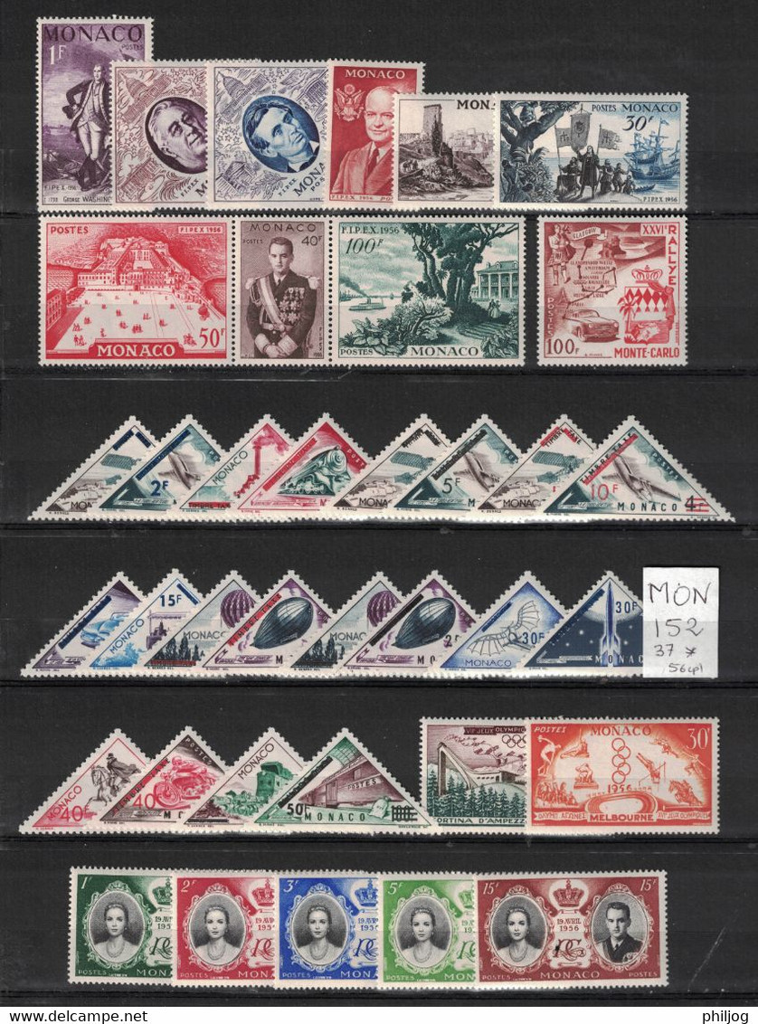 Monaco - Année 1956 Complètes - Neuve AVEC Charnière - 37 Timbres Du 441 à 477 - Complete Years - Années Complètes