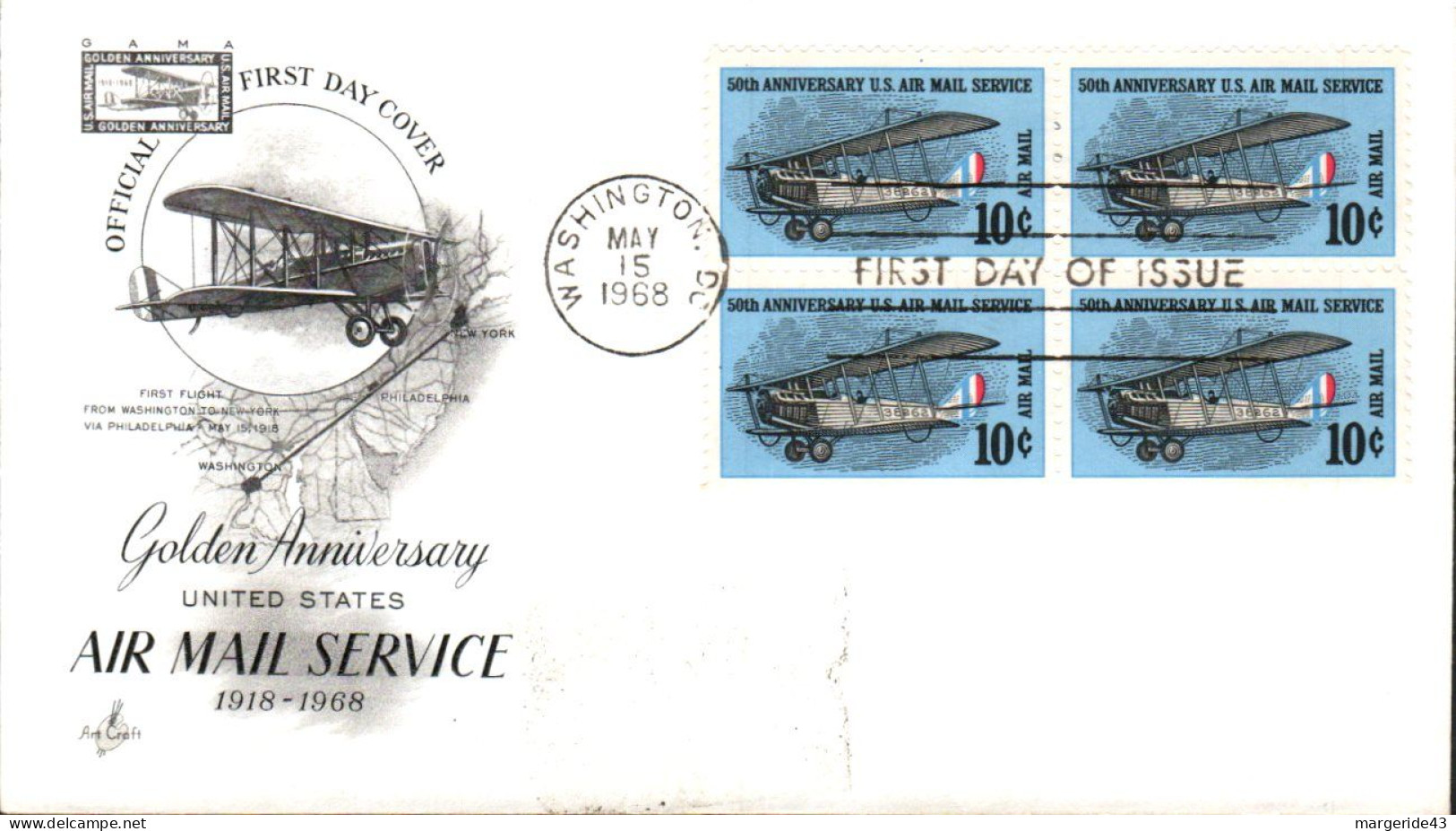 USA ETATS UNIS FDC 1918 GOLDEN ANNERSARY AIR MAIL SERVICE - 1961-1970