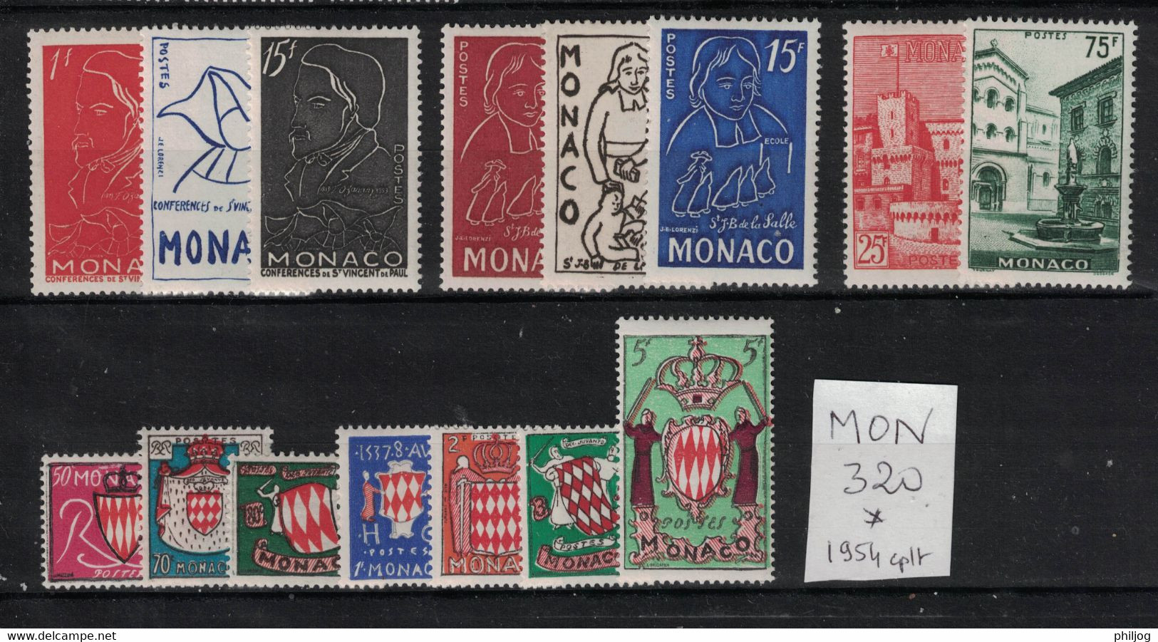 Monaco - Année 1954 Complète - Neuve AVEC Charnière - 15 Timbres Du 397 à 411 - Complete Year - Années Complètes