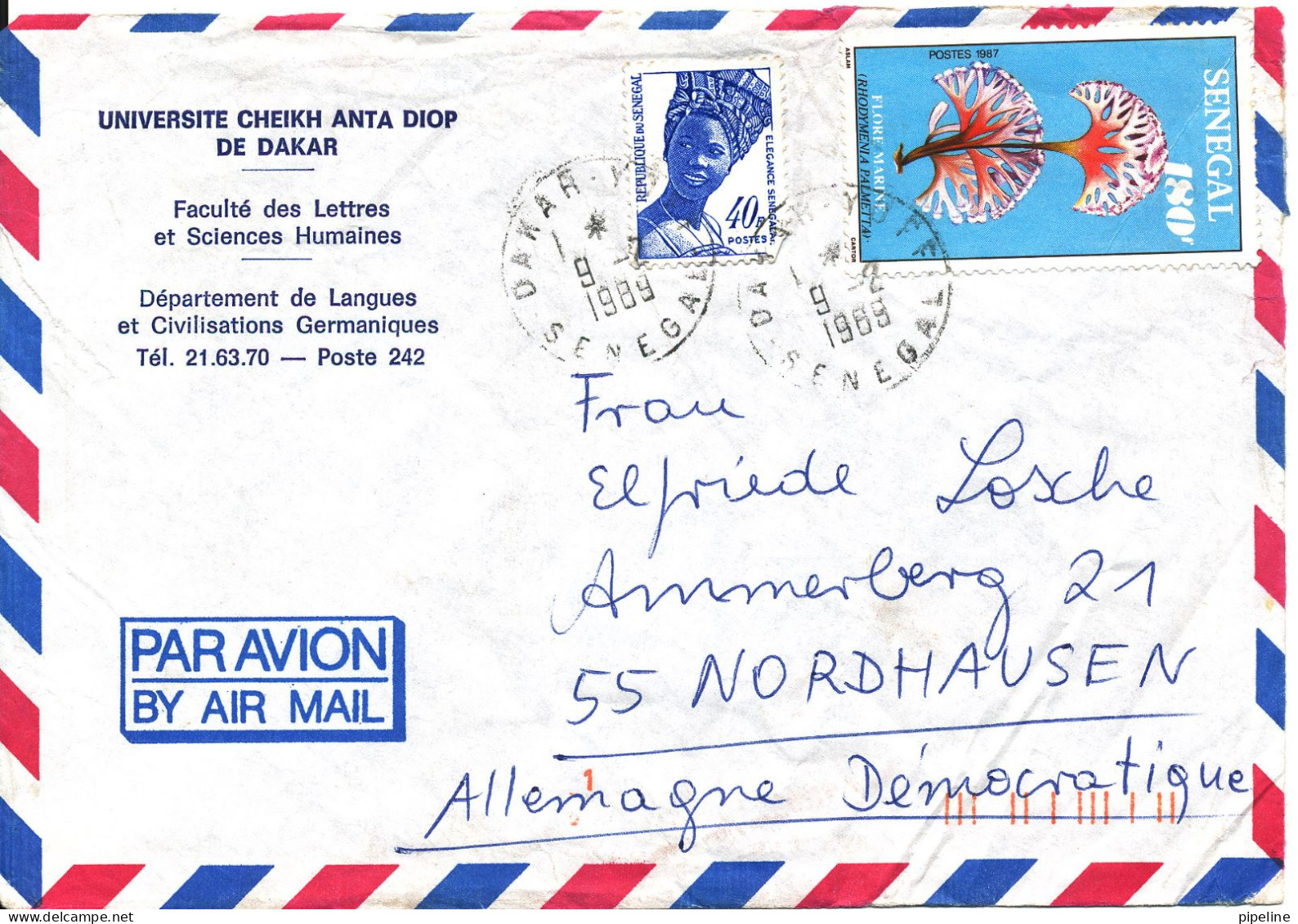 Senegal Air Mail Cover Sent To Germany DDR 9-2-1989 Topic Stamps - Senegal (1960-...)