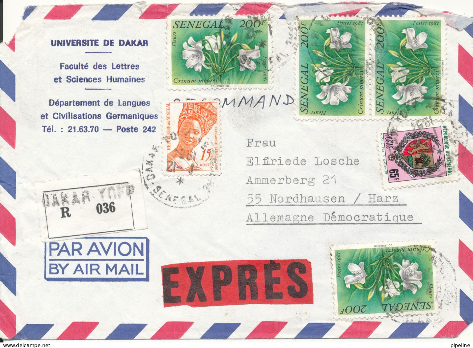 Senegal Air Mail Cover Sent Express To Germany DDR 1-12-1984 Topic Stamps - Senegal (1960-...)