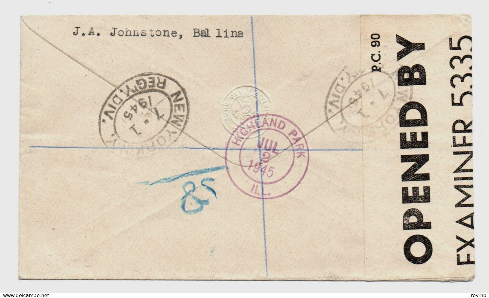 1945 St. Patrick Wmk. 'e' 10/- On June 16th FDC, Full Confirming Transit Backstamps, RRR! - Brieven En Documenten