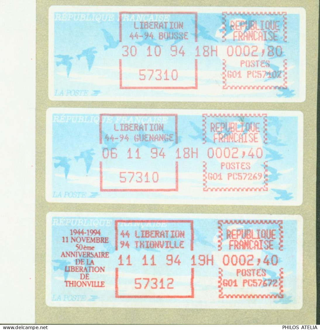 Timbre De Distributeur Commémoration Libération 1944 1994 Libération Bousse Guénange Thionville - Ungebraucht