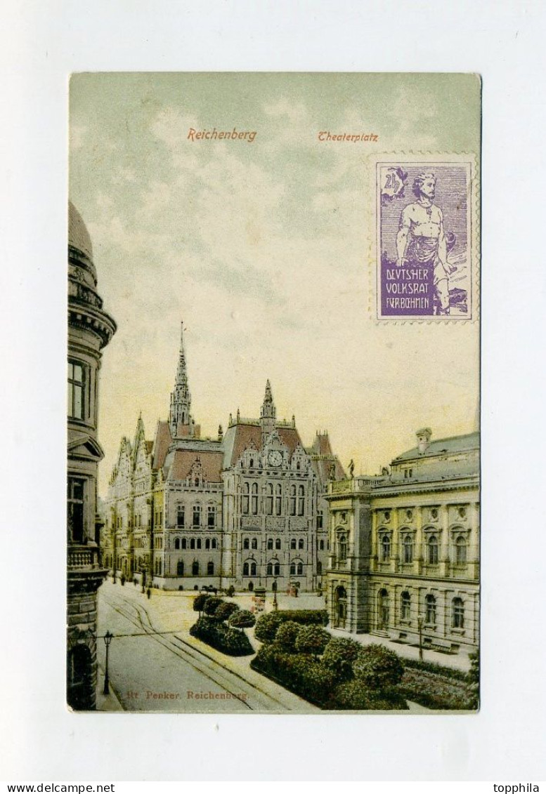 1907 Österreich Sudetenland AK Reichenberg Liberec Theaterplatz Vignette Dt. Volksrat Gelaufen - Sudeten