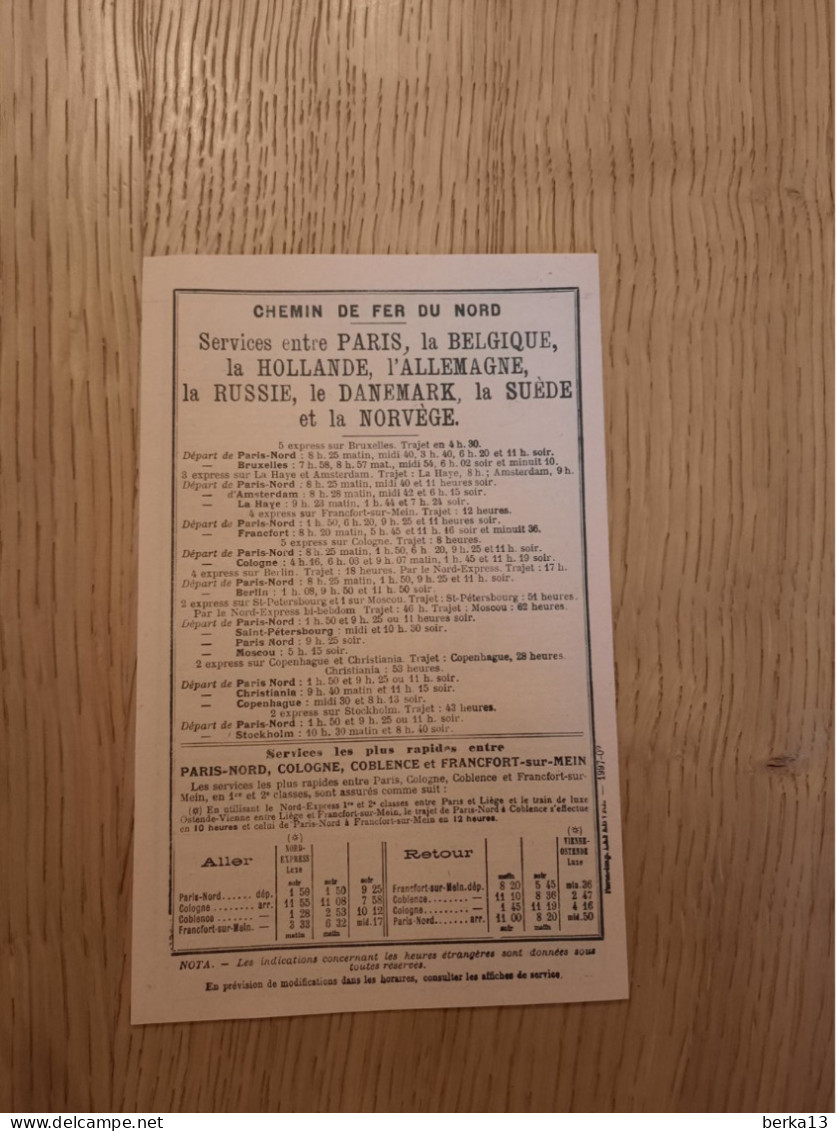 Plaquette Publicitaire Chemin De Fer Du Nord Du 3 Juin 1902 - Eisenbahnverkehr