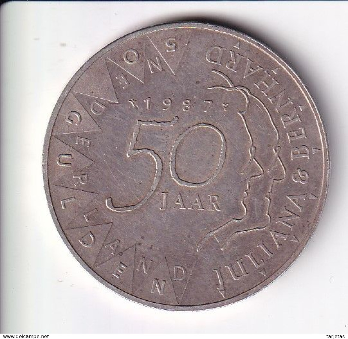 MONEDA DE PLATA DE HOLANDA DE 50 FLORINES DEL AÑO 1987 (SILVER-ARGENT) - 1980-2001 : Beatrix