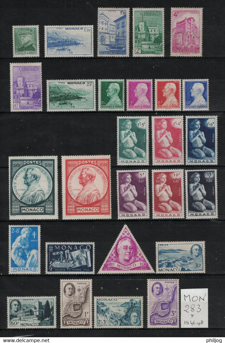 Monaco - Années 1946 Complètes - Neuf AVEC Charnière - 27 Timbres Du 274 à 300 - Complete Year - Komplette Jahrgänge