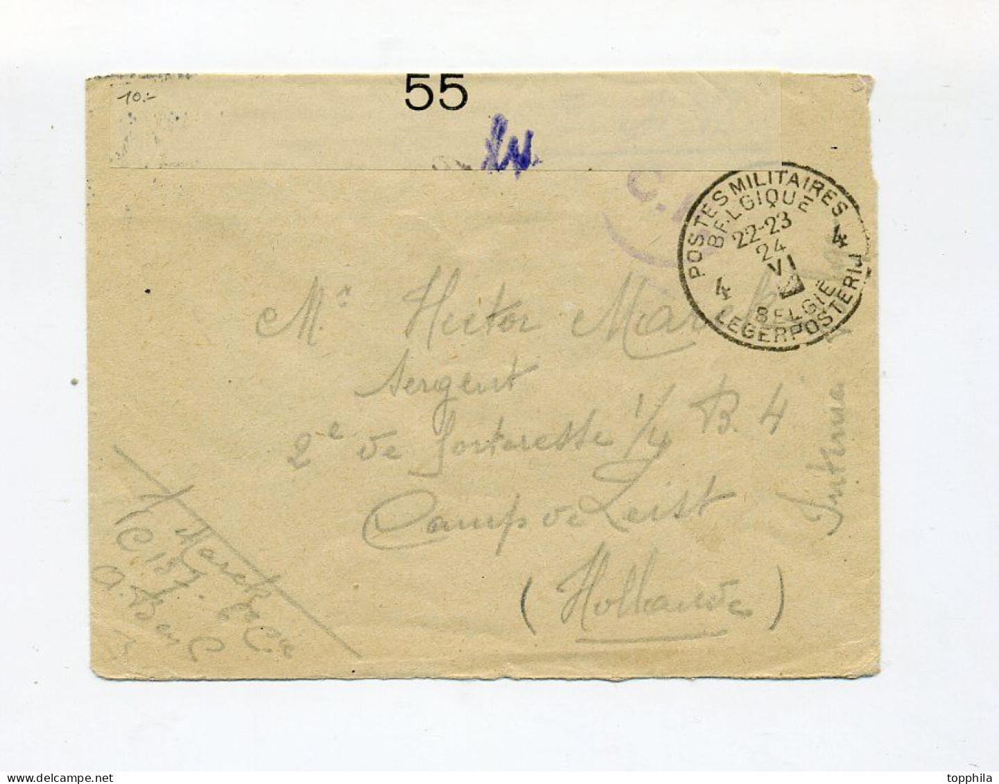 1922 Belgien Zensurbrief Postes Militaires No 4 Nach Holland Mit Zensurstreifen - Briefe U. Dokumente