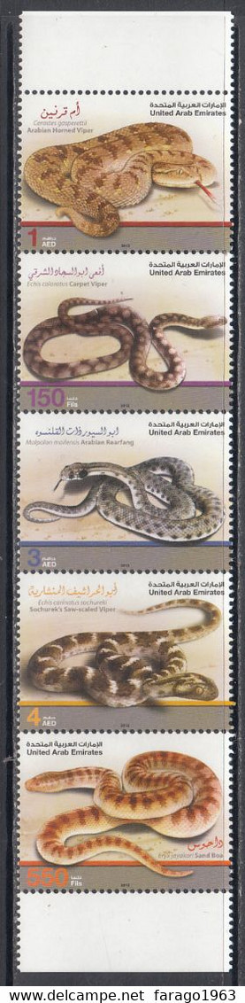 2012 United Arab Emirates UAE Snakes Reptiles  Complete Strip Of 5 (folded Once) MNH - United Arab Emirates (General)