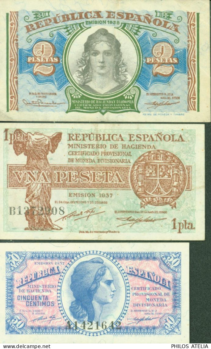 Guerre D'Espagne 3 Billets Republica Espanola République Espagnole 0,5 1 & 2 Pesetas - Autres & Non Classés